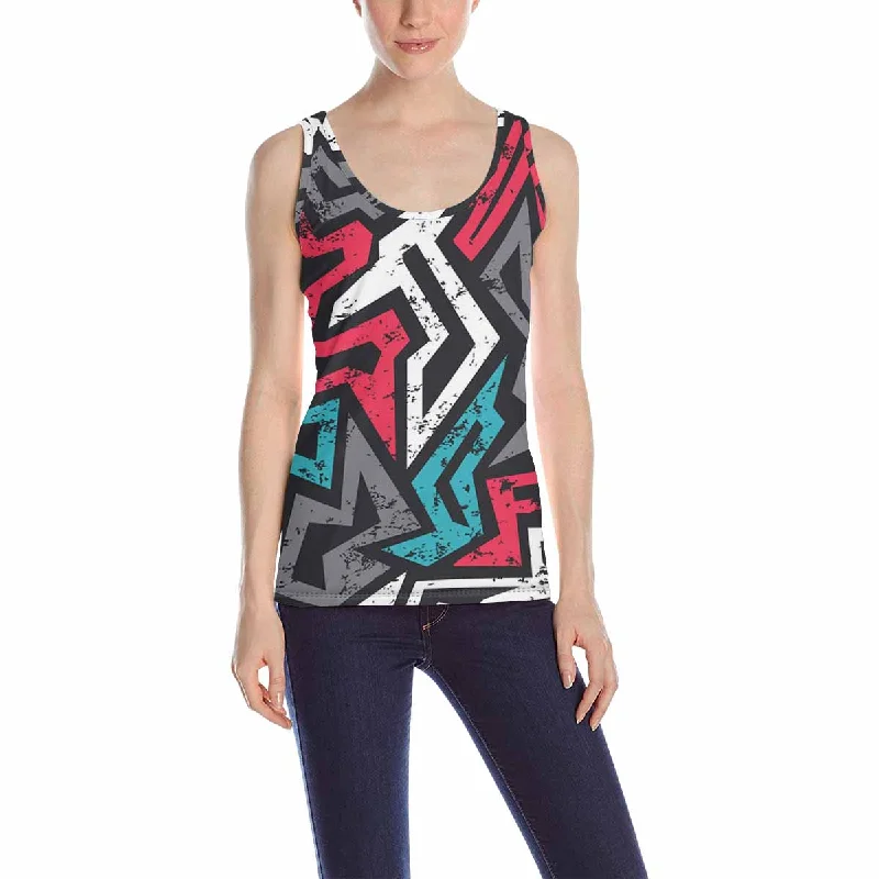 Women's Solid BlouseWomen's Tank Top print with Colored graffiti pattern