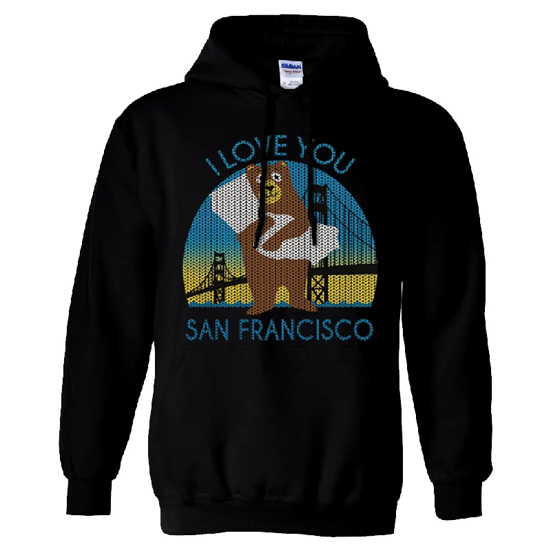 Women's Hooded Sweatshirts with Silk LiningI Love You SF Knit Style Bear Sweatshirt Hoodie