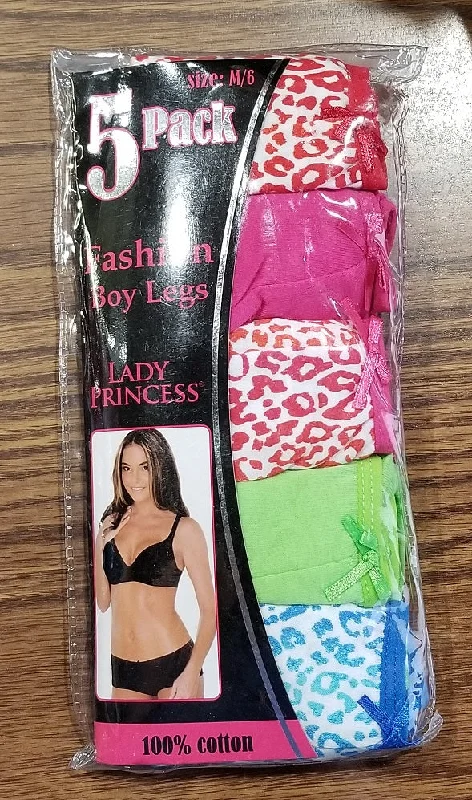 seamless panties with a concealed pocket for added convenience100% Cotton Fashion BoyLeg Panties 5 Pack Rainbow Leopard