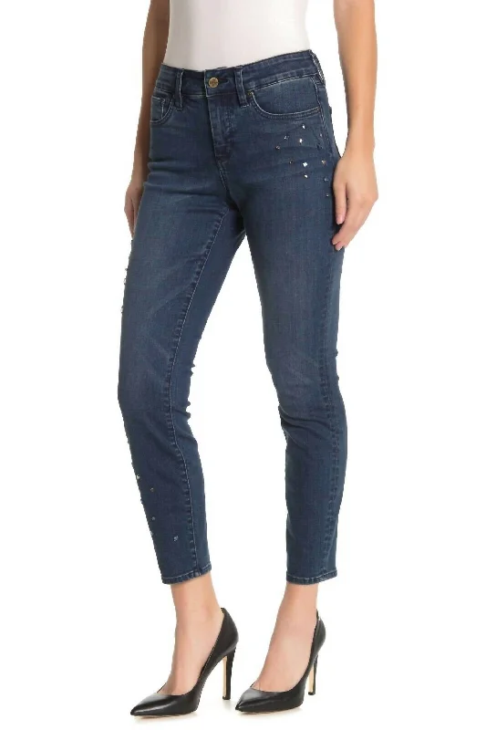 Women's Jodhpurs with Keyhole CollarJewel Rhinestone Embellished Skinny Jeans In Blue