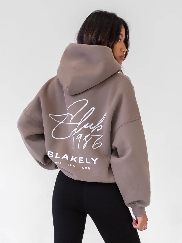 Women's Hooded Sweatshirts with Plaid LiningClub Oversized Hoodie - Brown