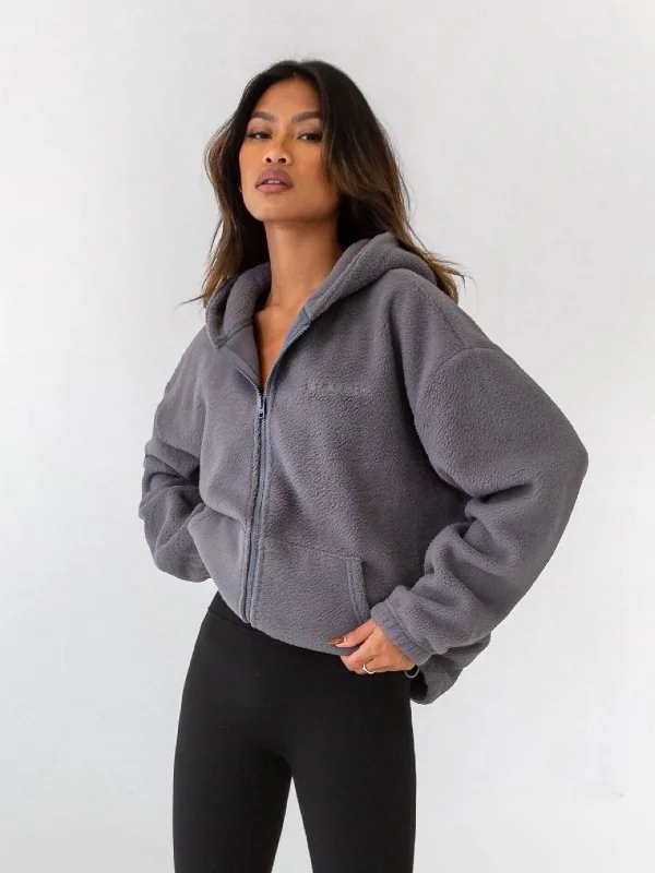 Women's Hooded Sweatshirts with Gradient LiningBorg Full Zip Hoodie - Charcoal