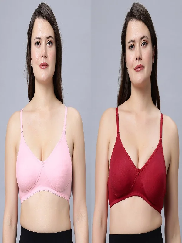 sleep bra for comfortNon padded medium coverage Magenta and Pink Color Everyday Bra (Pack of 2)