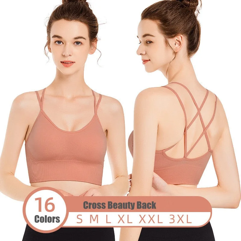 wireless lace bra with adjustable straps for versatilityWomen Sports Bra Cross Yoga Bra Brathable Sports Top Underwear Push Up Female Gym Fitness Sports Underwear Female Seamless Bra