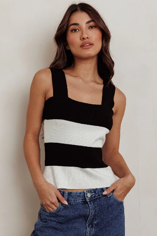 Women's Blouse for HolidayLisa Striped Knit Tank Top Black White