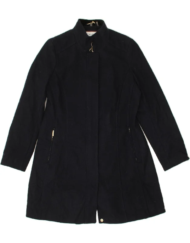 Women's Coats with HoodCALVIN KLEIN Womens Overcoat UK 14 Large Navy Blue Wool