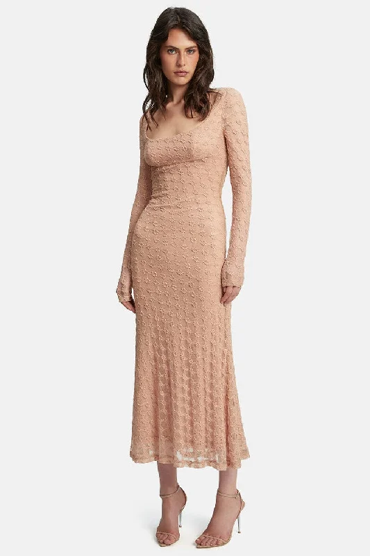 Women's Rounded-Neck DressesAdoni Lace Midi Dress - Biscuit