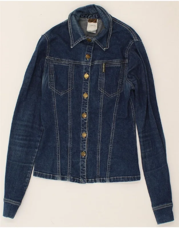 Women's Coats with Fur Trimmed HoodPLEIN SUD Womens Denim Jacket EU 38 Medium Navy Blue