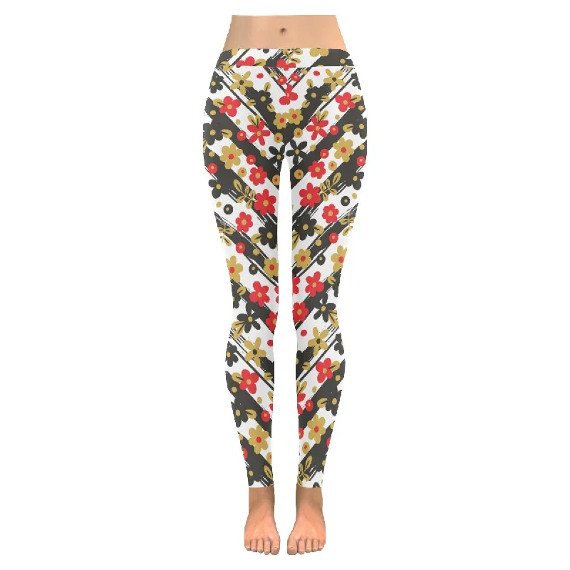 Zenzzle graphic flowers on striped Low Rise Ladies yoga Legging for women