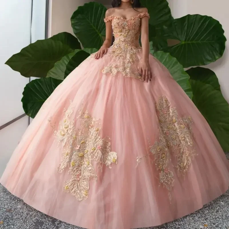 Women's Boat-Back DressesPink Sweetheart Quinceanera Dresses Ball Gown Sleeveless Appliques Lace Beads Vestidos Quinceañera 2024 Brithday Party Gown