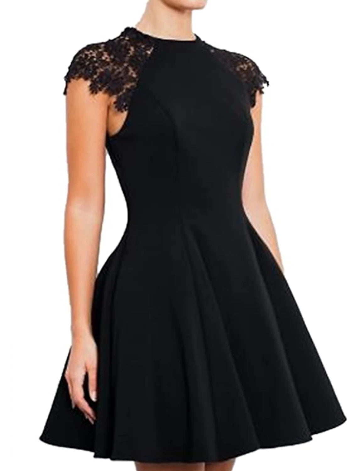  Women's A-Line DressesA-Line Cocktail Dresses Black Dress Homecoming Cocktail Party Short / Mini Short Sleeve Jewel Neck Stretch Satin with Appliques