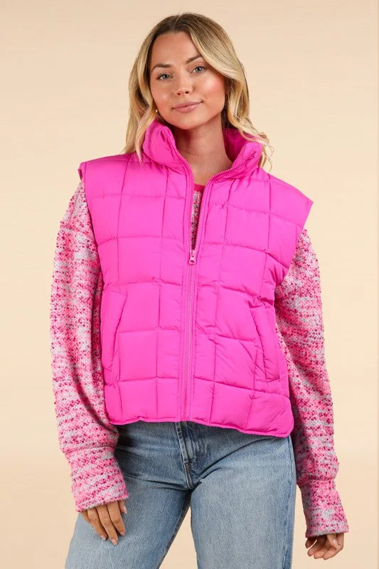 Women's Blouse with Narrow CollarPosh Perfection Fuchsia Puffer Vest