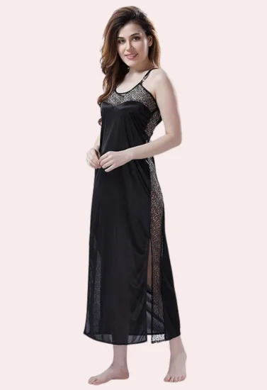 women's pajamas with a subtle shimmerElegant Lace Seductive Black Nightgown