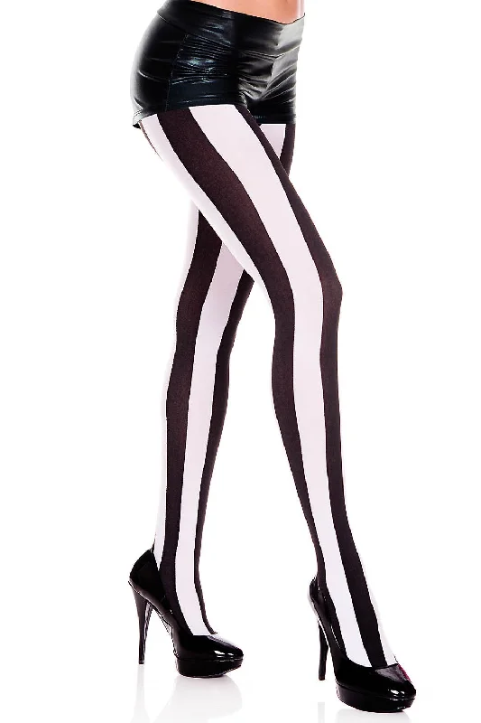 Music Legs Black White Vertical Striped Tights