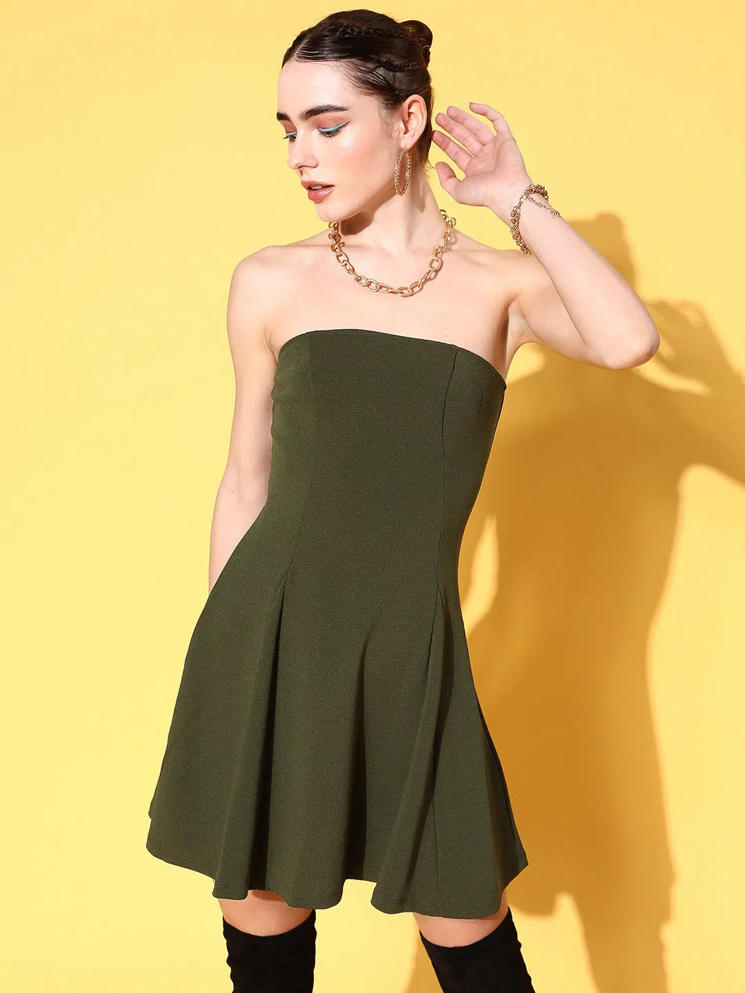 Women's Off-Shoulder DressesVeni Vidi Vici Olive Lace Up Back Bodycon Dress