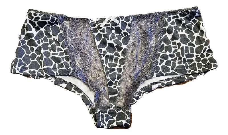 cotton-blend briefs with a built-in bra for added supportAnimal Print Panties with Gray Lace