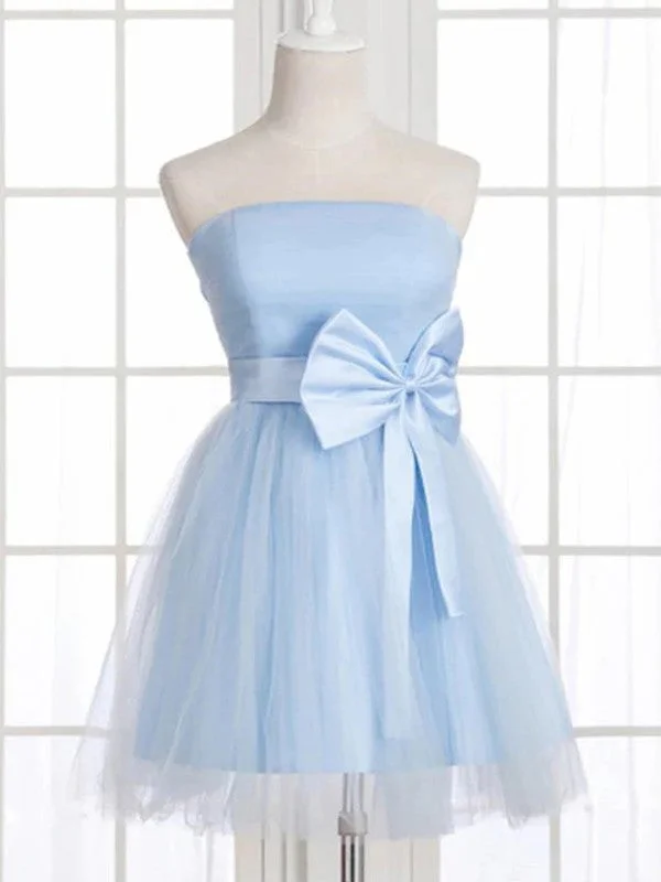 Women's Shawl Collar DressesA-Line/Princess Tulle Bowknot Strapless Sleeveless Short/Mini Dresses