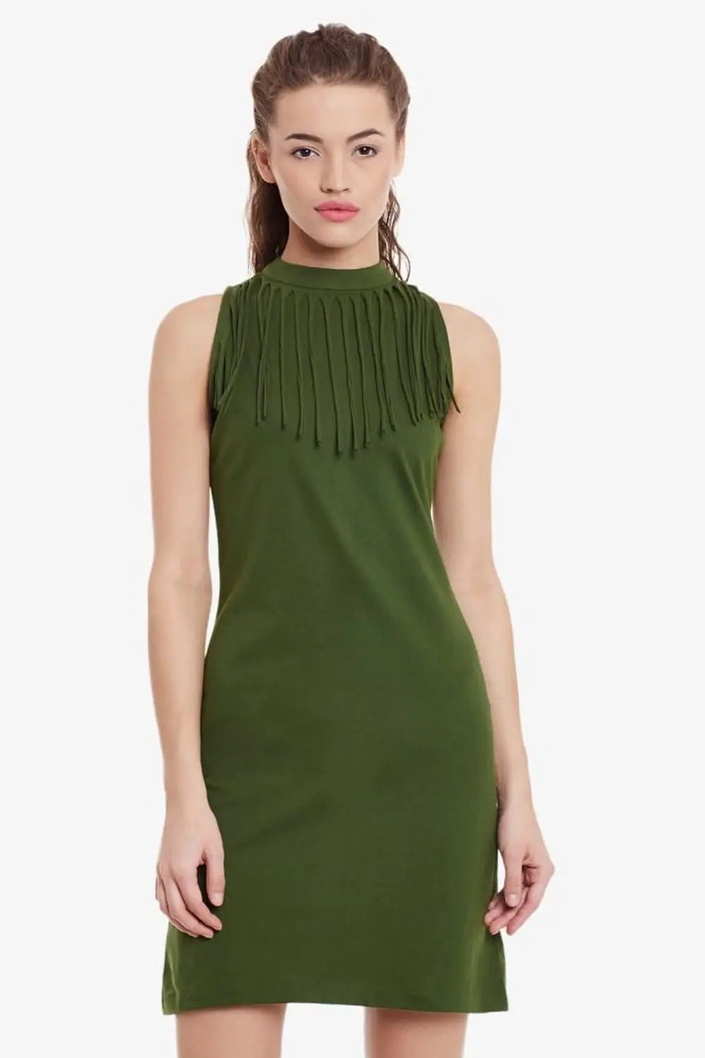 Women's U-Shaped-Neck DressesBinge On Fringe Bodycon Dress Olive