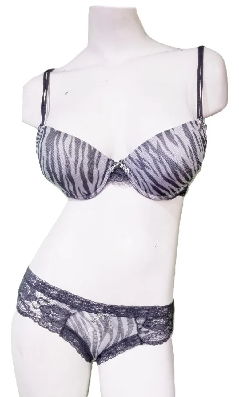 stretchable satin hipster panties with a lace trim for a luxurious feel2 Piece Bra & Panty Set - Zebra Mesh