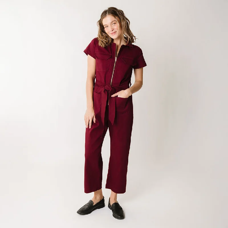 Women's Jumpsuits with V-Shaped CollarHamptons Jumpsuit, Maroon Canvas