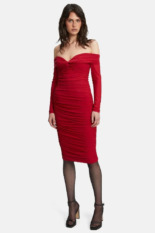 Women's Bell-Sleeve DressesHelena Midi Mesh Dress - Fire Red