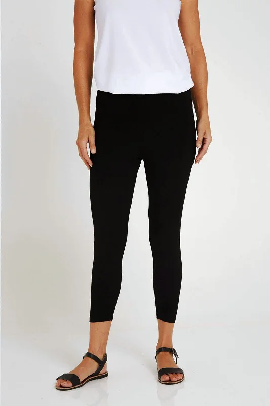 Women's Jodhpurs with Shirt CollarBamboo 3/4 Leggings - Black