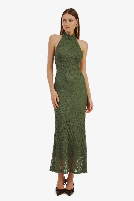 Women's High Collar DressesAdoni Ola Lace Midi Dress - Khaki