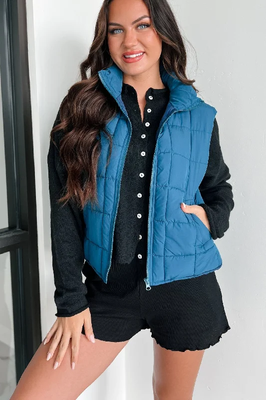 Women's Blouse with ShirringUntil Next Time Padded Puffer Vest (Dark Seafoam)