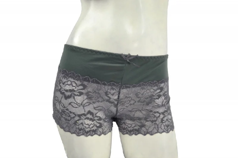 stretchable satin panties for womenPlus-size Gray Lace Boyshorts