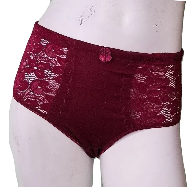 high-compression shapewear panties for a smooth silhouetteMicrofiber & Lace Garnet Red Panties