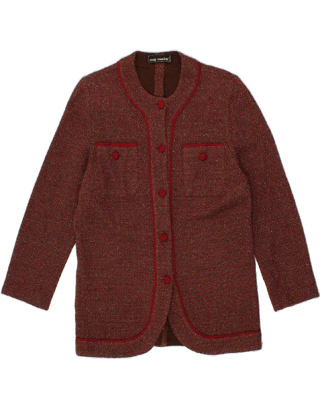 Women's Coats with Fur Trimmed BeltVINTAGE Womens 5 Button Blazer Jacket UK 14 Medium Maroon Chevron