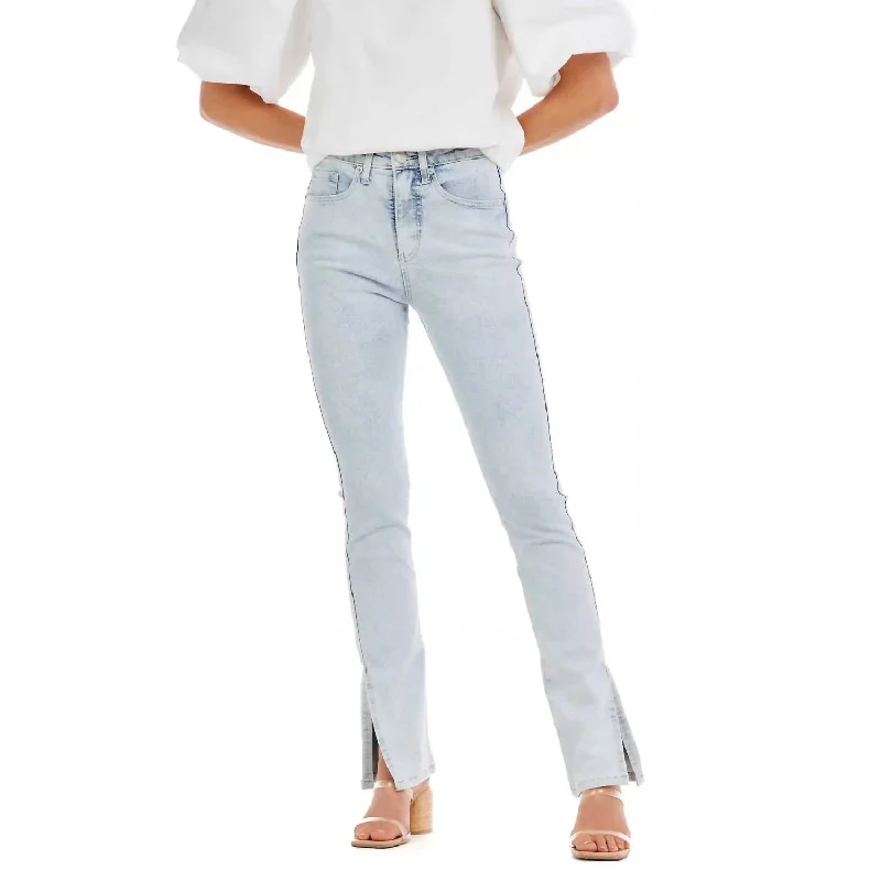 Women's Jodhpurs with Mandarin CollarYorker Side Slit Jeans In Blue