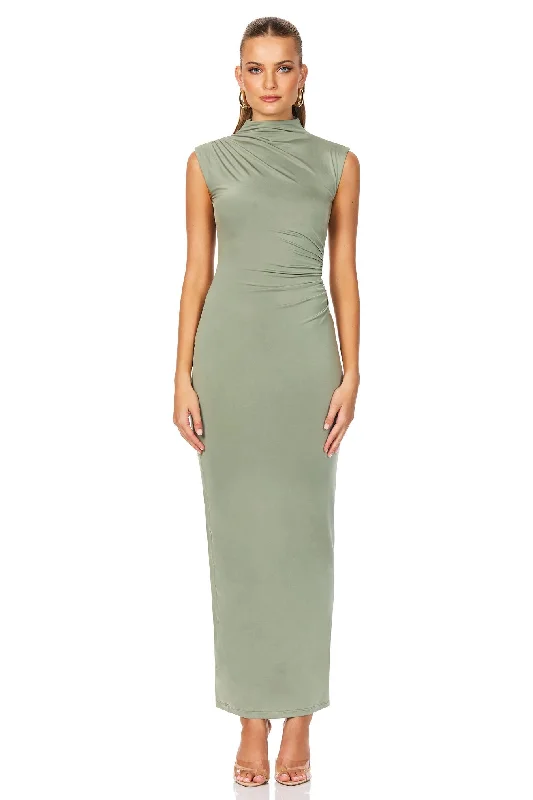 Women's Round-Neck DressesNookie Olivia High Neck Midi Dress - Sage