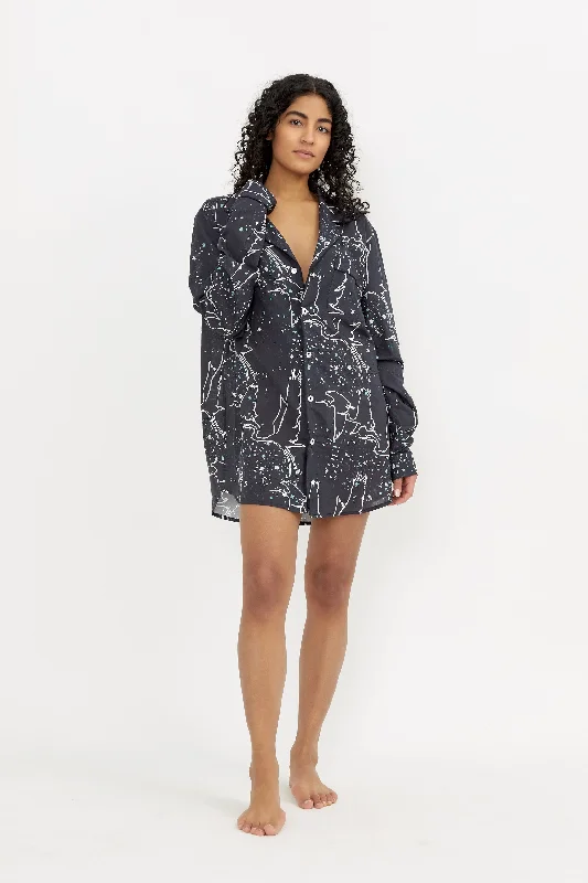 women's pajamas with a touch of elegance and sophisticationBoyfriend Shirt - Volare Print Navy