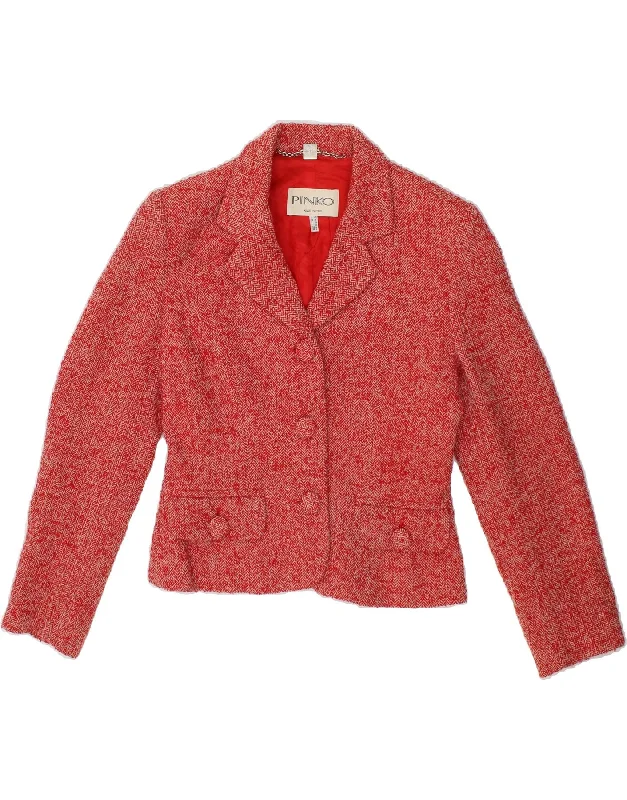 Women's Quilted CoatsPINKO Womens Crop 3 Button Blazer Jacket UK 8 Small Red Herringbone Wool