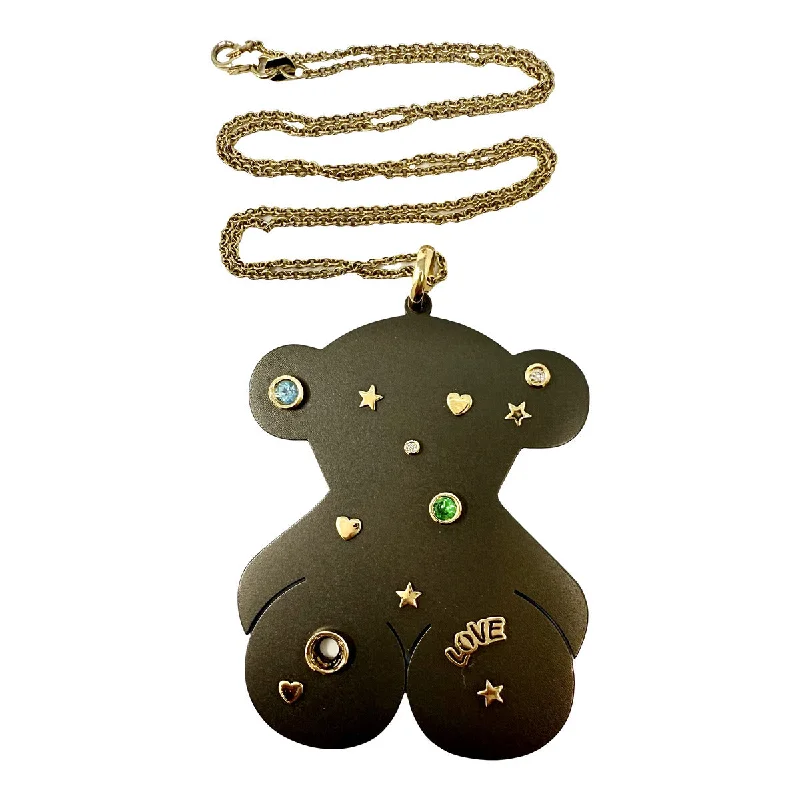 Women's Jumpsuits with Square Collar14K Gold EFFY Chain with Titantium Tous Bear Pendant with Semiprecious Stones