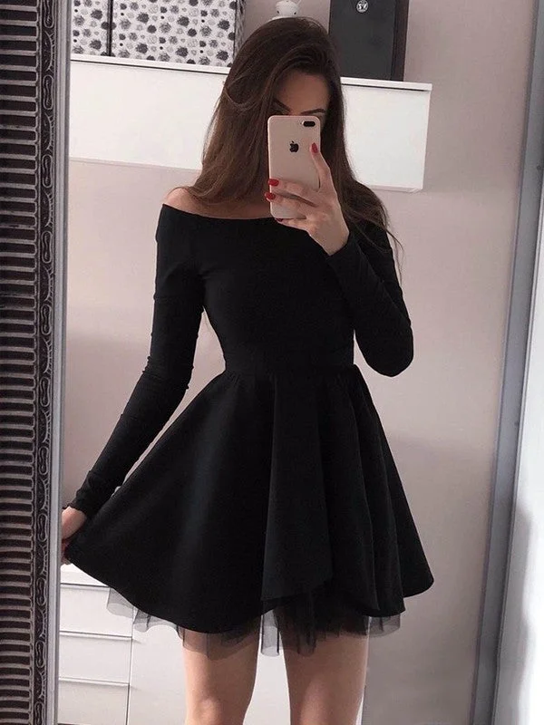 Women's Shirt Collar DressesA-Line/Princess Stretch Crepe Ruched Off-the-Shoulder Long Sleeves Short/Mini Dresses