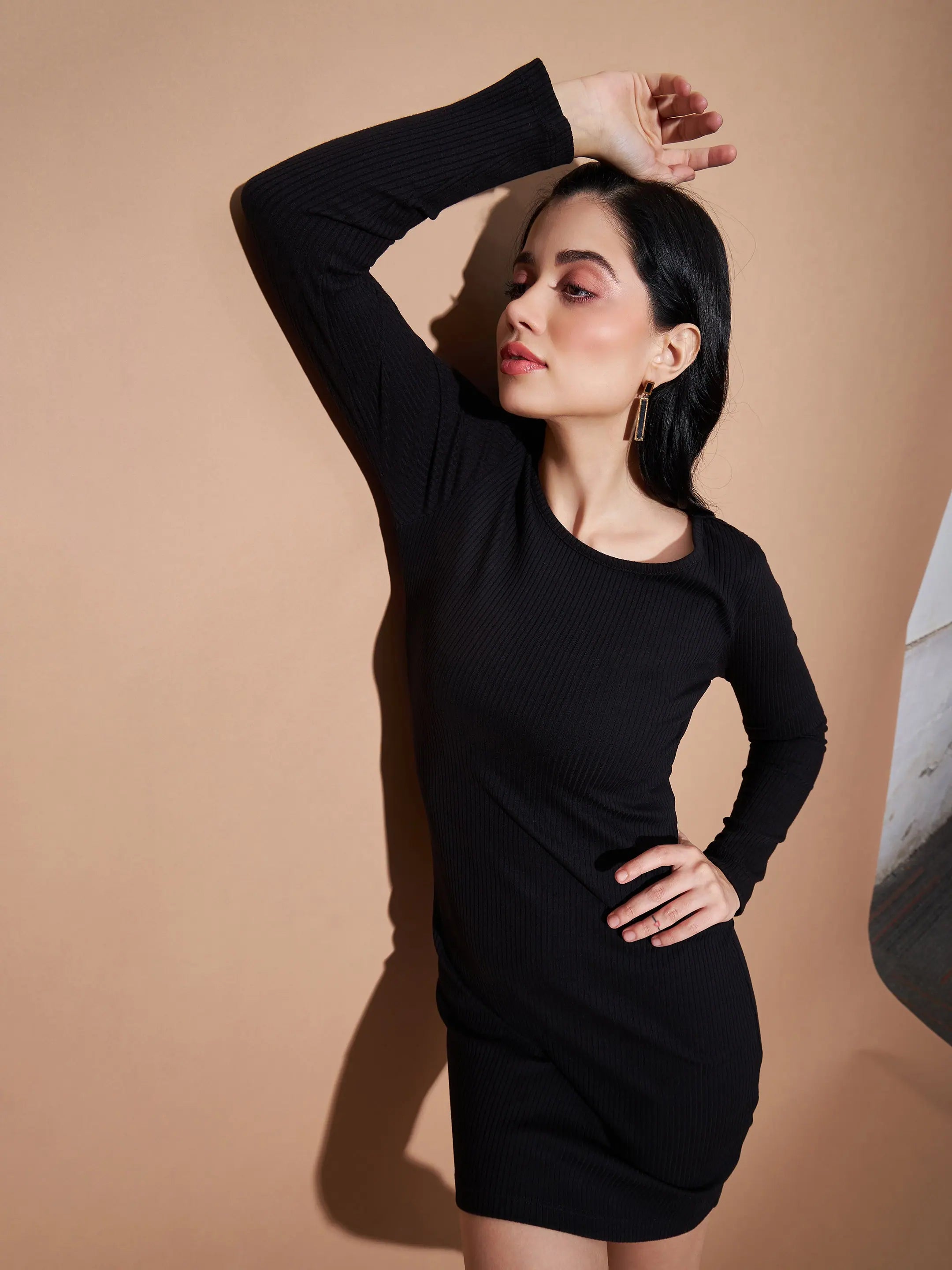 Women's Keyhole Collar DressesWomen Black Basic Bodycon Rib Dress