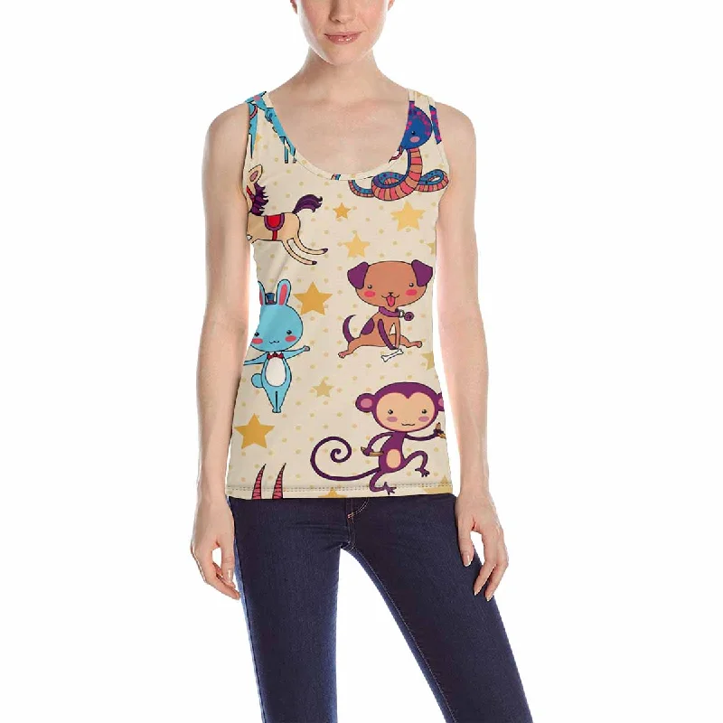 Women's High-Neck BlouseWomen's Tank Top print with Chinese zodiac animals pattern