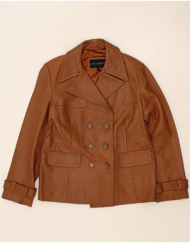 Women's Coats with PocketsCENTIGRADE Womens Leather Jacket UK 10 Small Brown Leather