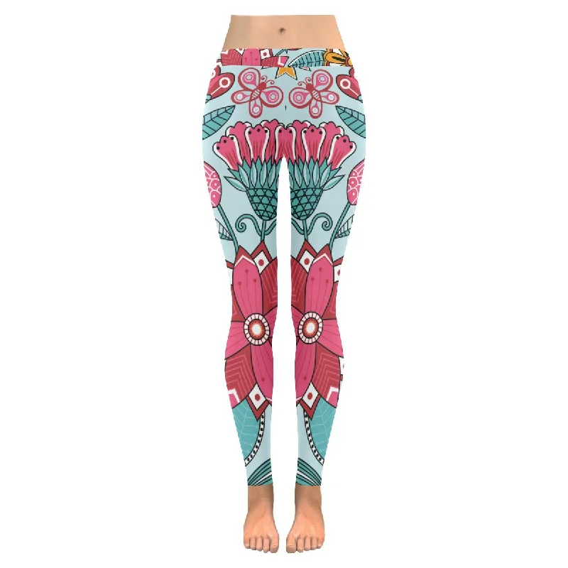 Zenzzle flowers and Ladybug Low Rise Ladies yoga Leggings(XXS-5XL)