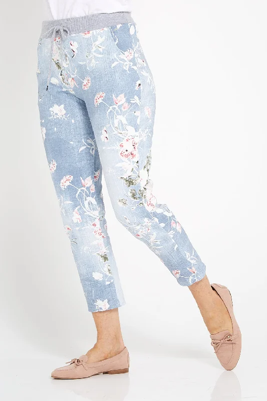 Women's Jodhpurs with Keyhole NeckBethany Pants - Light Denim/Floral