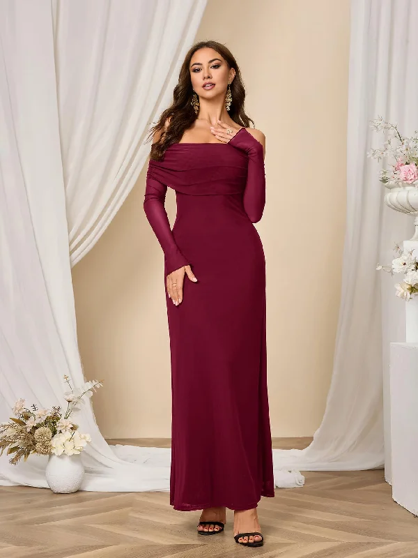 Women's Boat Collar DressesProm Dress Long Sleeve Mesh Off Shoulder Bodycon Maxi Dress Charming Party Dresses Wedding Guest Dresses Formal Wear Dresses