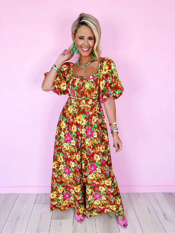 Women's JumpsuitsFLORAL PAINTSTROKES WIDE LEG JUMPSUIT