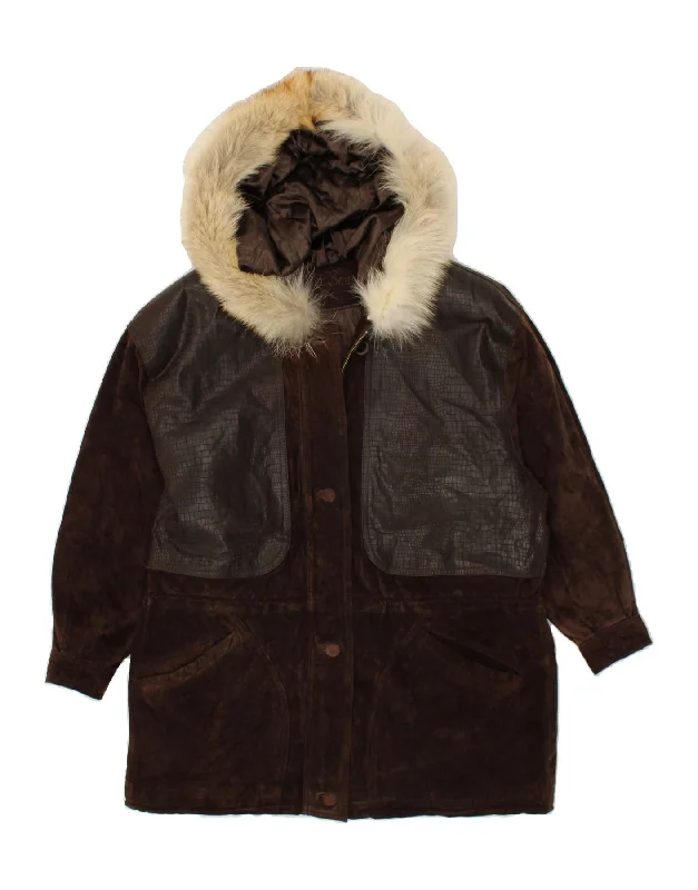 Women's Leather CoatsVINTAGE Womens Hooded Leather Windbreaker Coat EU 40 Medium Brown Leather