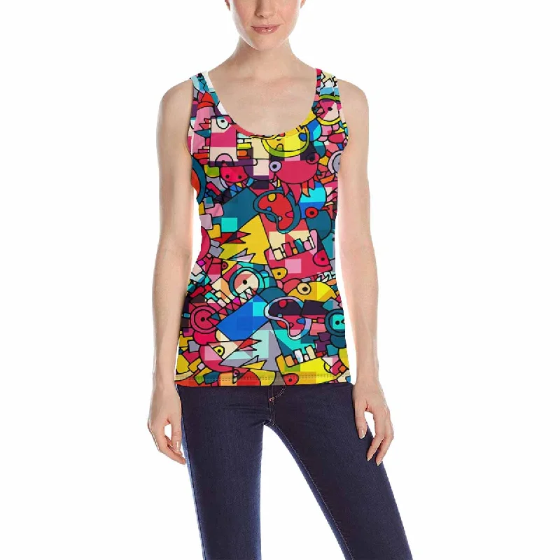 Women's Blouse with ZipperWomen's Tank Top print with Abstract monster pattern