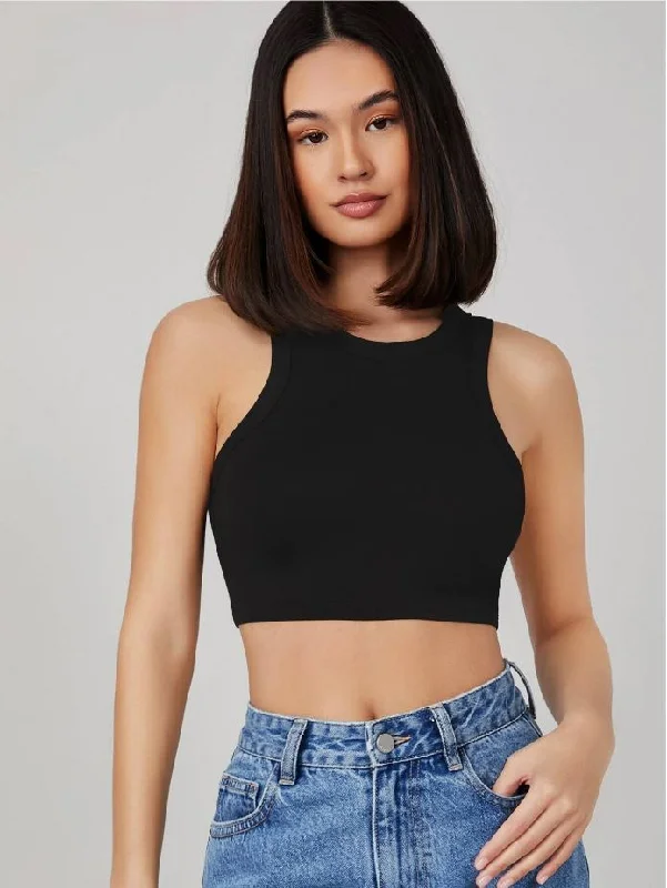 Women's Blouse with PocketsBasic Black Crop Tank Tops