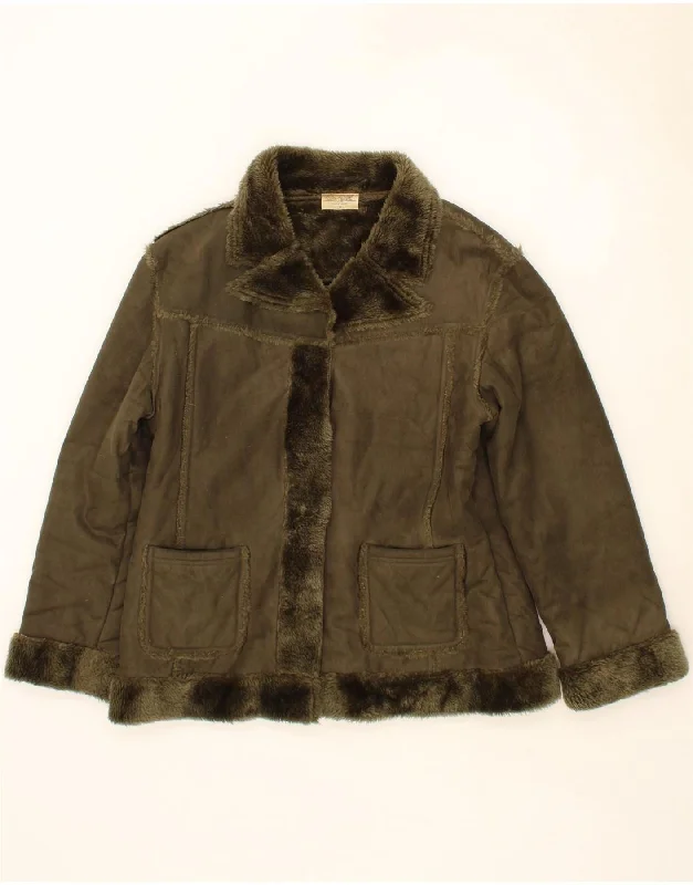 Women's Button-Up CoatsVINTAGE Womens Sherpa Jacket UK 18 XL Khaki