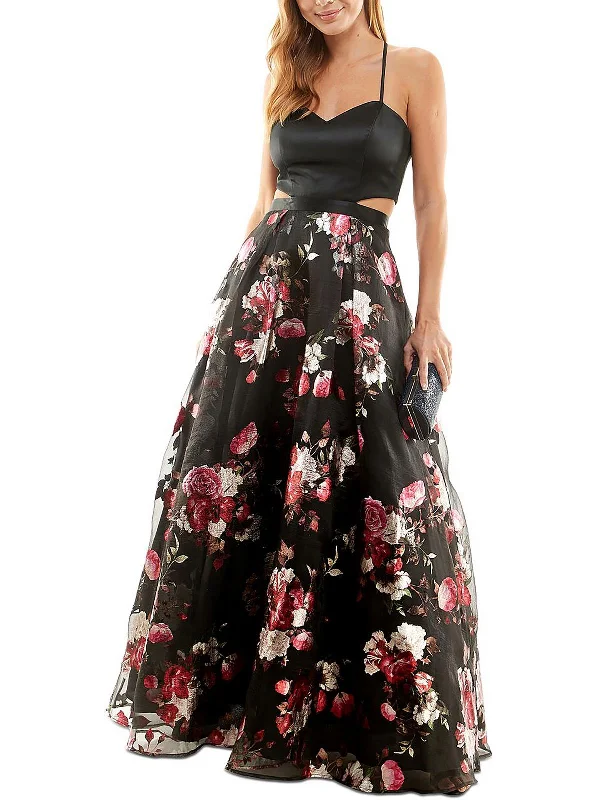 Women's Fit and Flare DressesJuniors Womens Floral Open Back Evening Dress