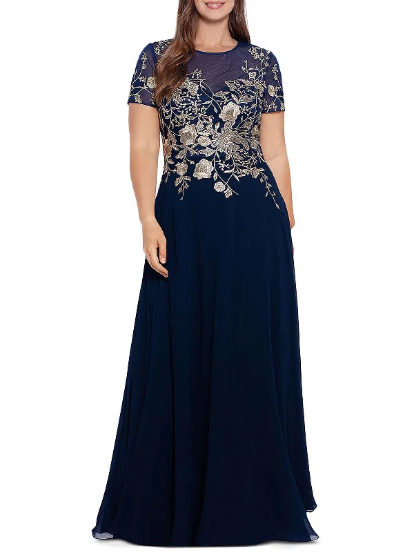 Women's Maxi DressesPlus Womens Mesh Embroidered Evening Dress